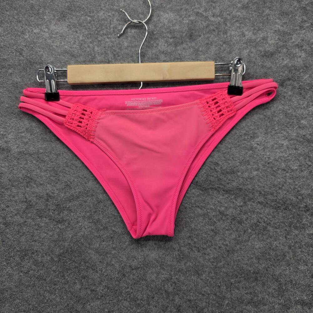 Victoria's Secret Bikini Bottom Womens Medium Pink The Strappy Cheeky Crochet